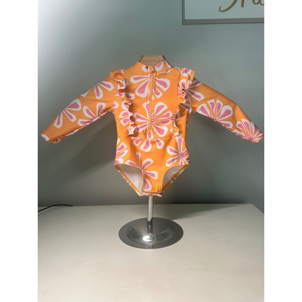 Jessica Simpson long sleeve Swimsuit Ruffle Butt Floral Girls 12 Months